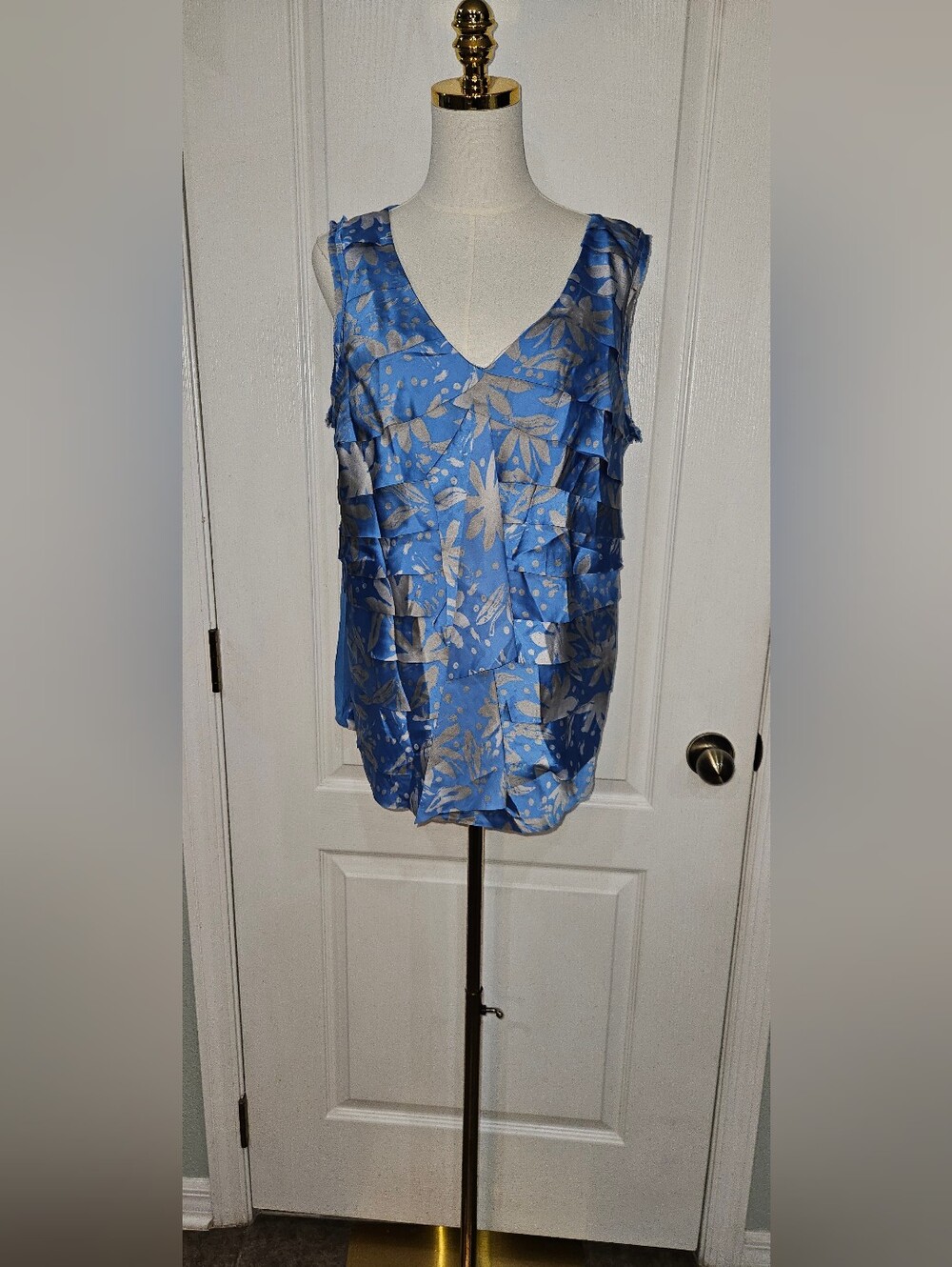 Alfani Blue Floral Ruffle V-Neck Camisole